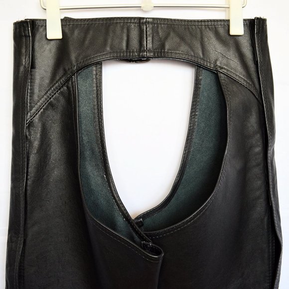 Leather Heavy Black Moto Biker Chaps - Picture 4 of 8